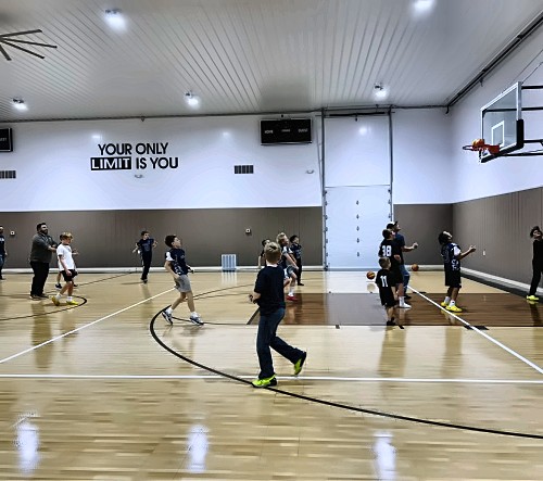Inside Legends Sports Center — full-size indoor basketball court